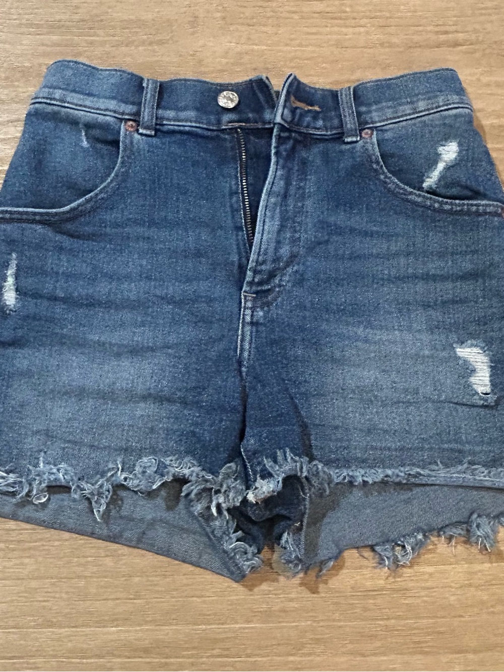 Express Size 0 High-Rise Dark Blue Distressed Denim Women's Shorts